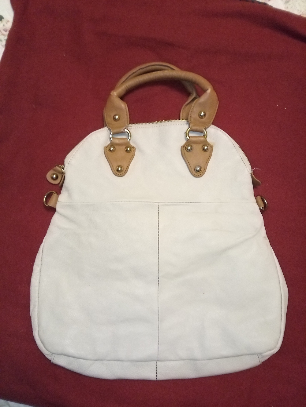 Emma Fox Cream and Tan Leather-Trim Shoulder Bag with Gold Hardware Accent - Picture 3 of 6